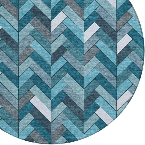 HomeRoots 8' Teal Blue and Ivory Round Area Rug - Stylish, Washable, and Durable for Indoor & Outdoor Spaces 658191