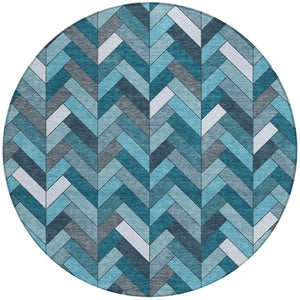 HomeRoots 8' Teal Blue and Ivory Round Area Rug - Stylish, Washable, and Durable for Indoor & Outdoor Spaces 658191