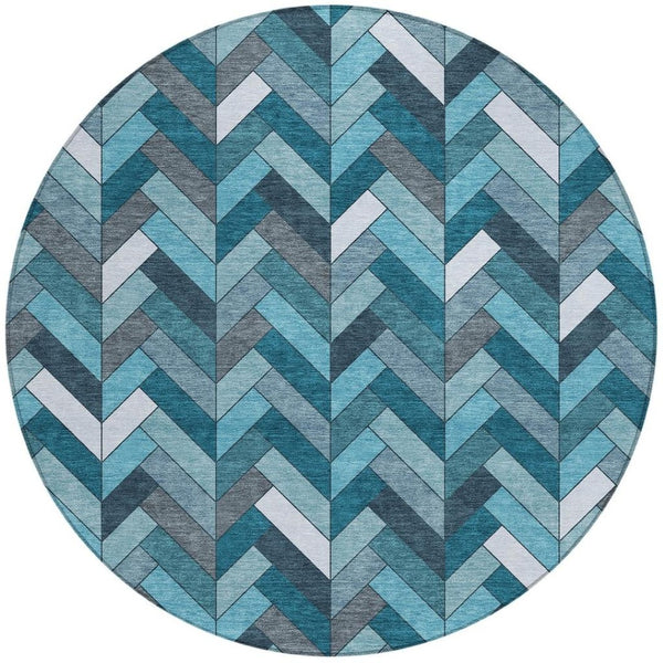 HomeRoots 8' Teal Blue and Ivory Round Area Rug - Stylish, Washable, and Durable for Indoor & Outdoor Spaces 658191