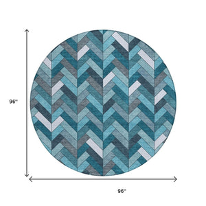 HomeRoots 8' Teal Blue and Ivory Round Area Rug - Stylish, Washable, and Durable for Indoor & Outdoor Spaces 658191