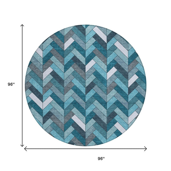 HomeRoots 8' Teal Blue and Ivory Round Area Rug - Stylish, Washable, and Durable for Indoor & Outdoor Spaces 658191