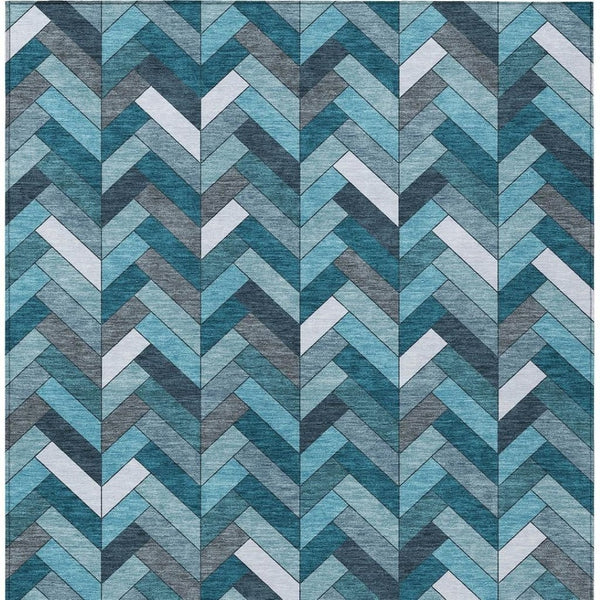 HomeRoots 8' X 10' Teal Blue & Ivory Geometric Rug - Washable, Durable for Indoor/Outdoor Family Spaces! 658192