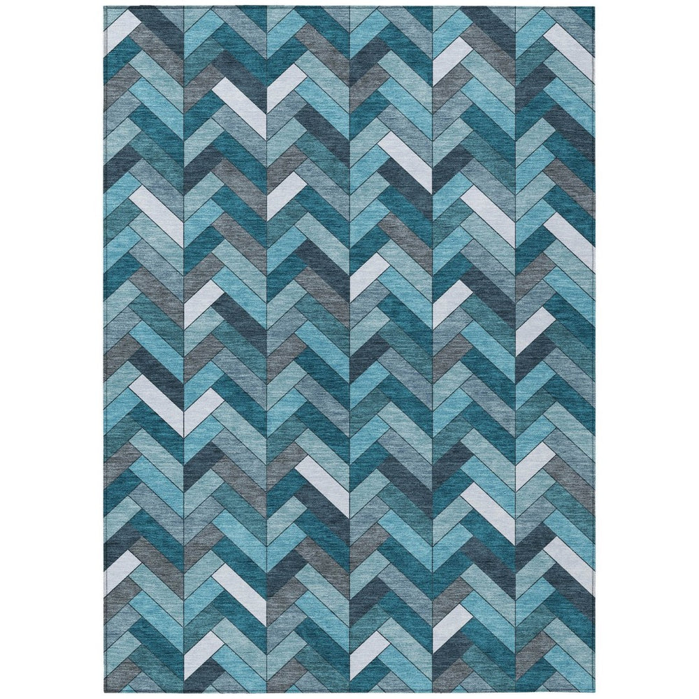 HomeRoots 9' Teal Blue & Ivory Geometric Area Rug – Washable Indoor/Outdoor Durability for Modern Spaces! 658193