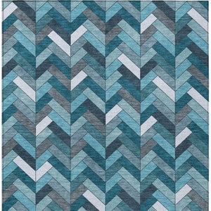 HomeRoots 10' Teal Blue and Ivory Geometric Area Rug - Stylish, Washable, Indoor/Outdoor, Durable & Easy Care! 658194