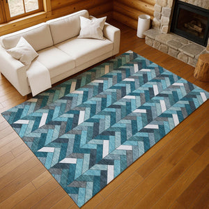HomeRoots 10' Teal Blue and Ivory Geometric Area Rug - Stylish, Washable, Indoor/Outdoor, Durable & Easy Care! 658194