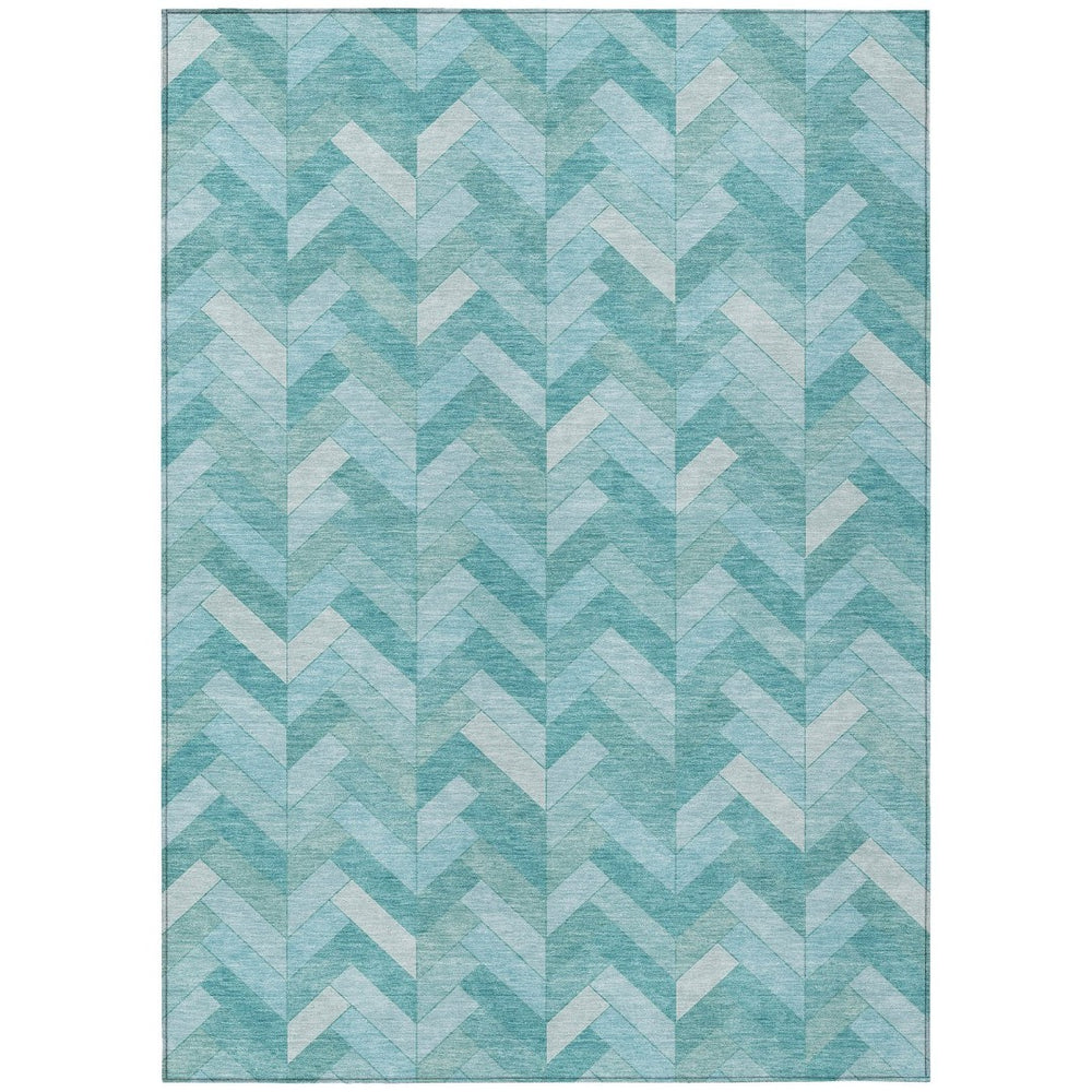 HomeRoots 5' Aqua and Ivory Geometric Area Rug - Durable, Washable Design for Indoor & Outdoor Spaces! 658196