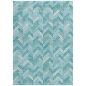 HomeRoots 5' Aqua and Ivory Geometric Area Rug - Durable, Washable Design for Indoor & Outdoor Spaces! 658196