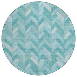 HomeRoots 8' Aqua and Ivory Round Rug - Stylish, Washable Geometric Design for Indoor & Outdoor Spaces 658197
