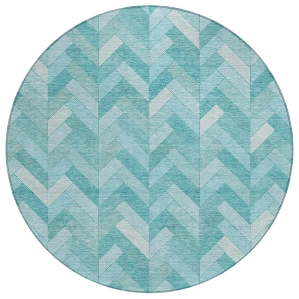 HomeRoots 8' Aqua and Ivory Round Rug - Stylish, Washable Geometric Design for Indoor & Outdoor Spaces 658197