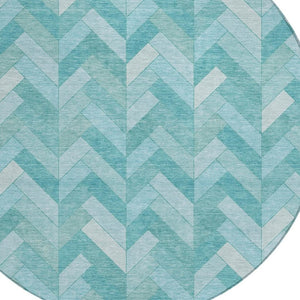 HomeRoots 8' Aqua and Ivory Round Rug - Stylish, Washable Geometric Design for Indoor & Outdoor Spaces 658197
