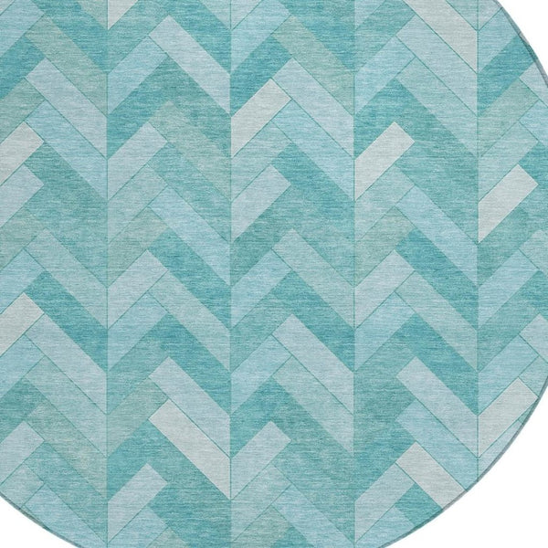 HomeRoots 8' Aqua and Ivory Round Rug - Stylish, Washable Geometric Design for Indoor & Outdoor Spaces 658197