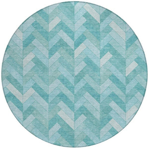 HomeRoots 8' Aqua and Ivory Round Rug - Stylish, Washable Geometric Design for Indoor & Outdoor Spaces 658197