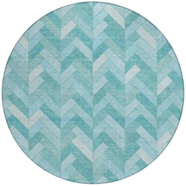 HomeRoots 8' Aqua and Ivory Round Rug - Stylish, Washable Geometric Design for Indoor & Outdoor Spaces 658197