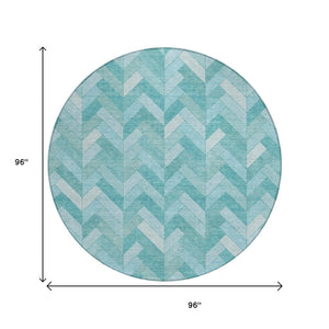 HomeRoots 8' Aqua and Ivory Round Rug - Stylish, Washable Geometric Design for Indoor & Outdoor Spaces 658197