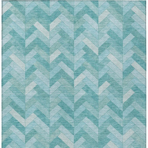 HomeRoots 8' Aqua and Ivory Geometric Area Rug - Durable, Washable, Indoor-Outdoor Design for Any Space! 658198