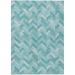 HomeRoots 8' Aqua and Ivory Geometric Area Rug - Durable, Washable, Indoor-Outdoor Design for Any Space! 658198