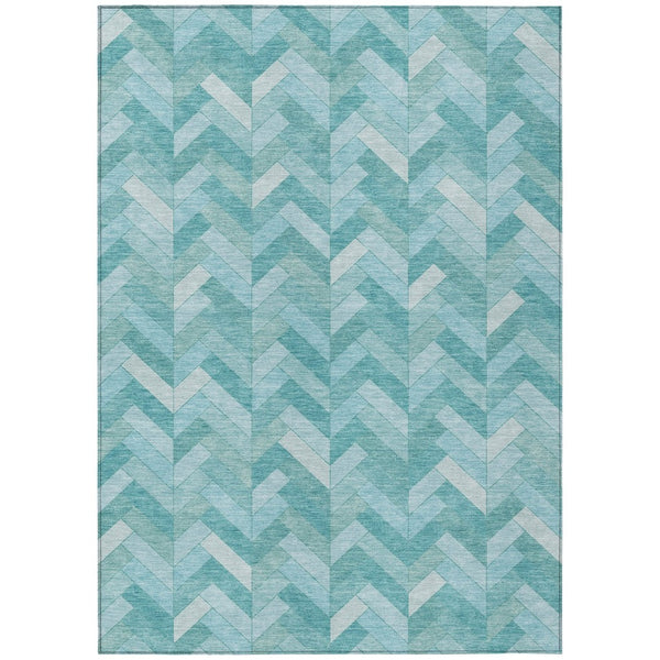 HomeRoots 8' Aqua and Ivory Geometric Area Rug - Durable, Washable, Indoor-Outdoor Design for Any Space! 658198