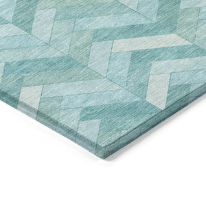HomeRoots 8' Aqua and Ivory Geometric Area Rug - Durable, Washable, Indoor-Outdoor Design for Any Space! 658198