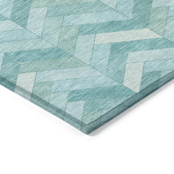 HomeRoots 8' Aqua and Ivory Geometric Area Rug - Durable, Washable, Indoor-Outdoor Design for Any Space! 658198