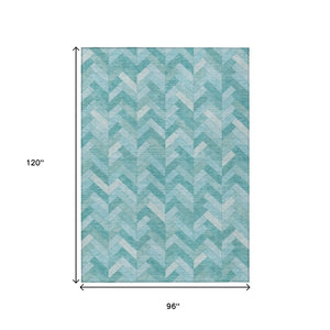 HomeRoots 8' Aqua and Ivory Geometric Area Rug - Durable, Washable, Indoor-Outdoor Design for Any Space! 658198