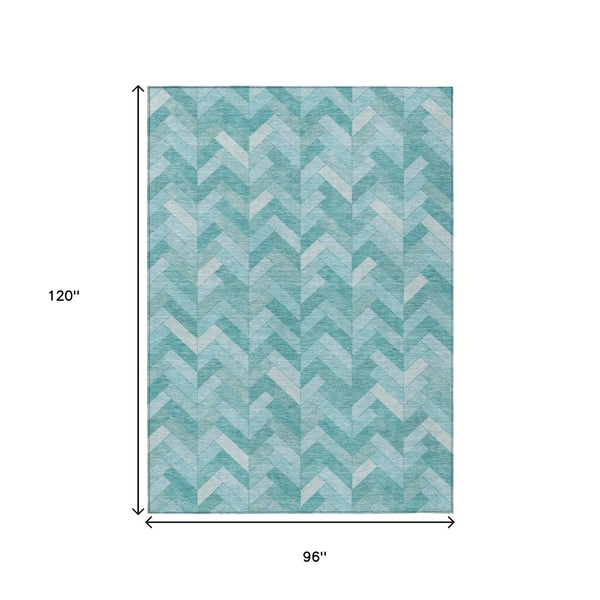 HomeRoots 8' Aqua and Ivory Geometric Area Rug - Durable, Washable, Indoor-Outdoor Design for Any Space! 658198
