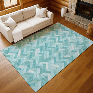 HomeRoots 8' Aqua and Ivory Geometric Area Rug - Durable, Washable, Indoor-Outdoor Design for Any Space! 658198