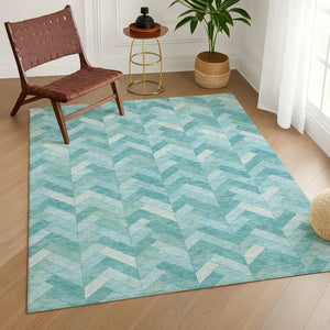HomeRoots 8' Aqua and Ivory Geometric Area Rug - Durable, Washable, Indoor-Outdoor Design for Any Space! 658198