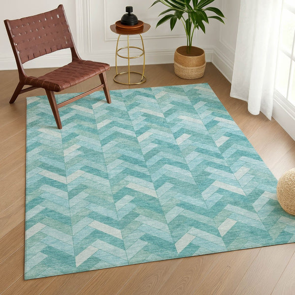 HomeRoots 8' Aqua and Ivory Geometric Area Rug - Durable, Washable, Indoor-Outdoor Design for Any Space! 658198