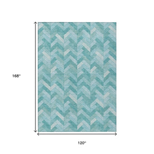HomeRoots 10' Aqua and Ivory Geometric Area Rug - Stylish, Durable, Washable Indoor-Outdoor Design for High-Traffic Spaces 658200