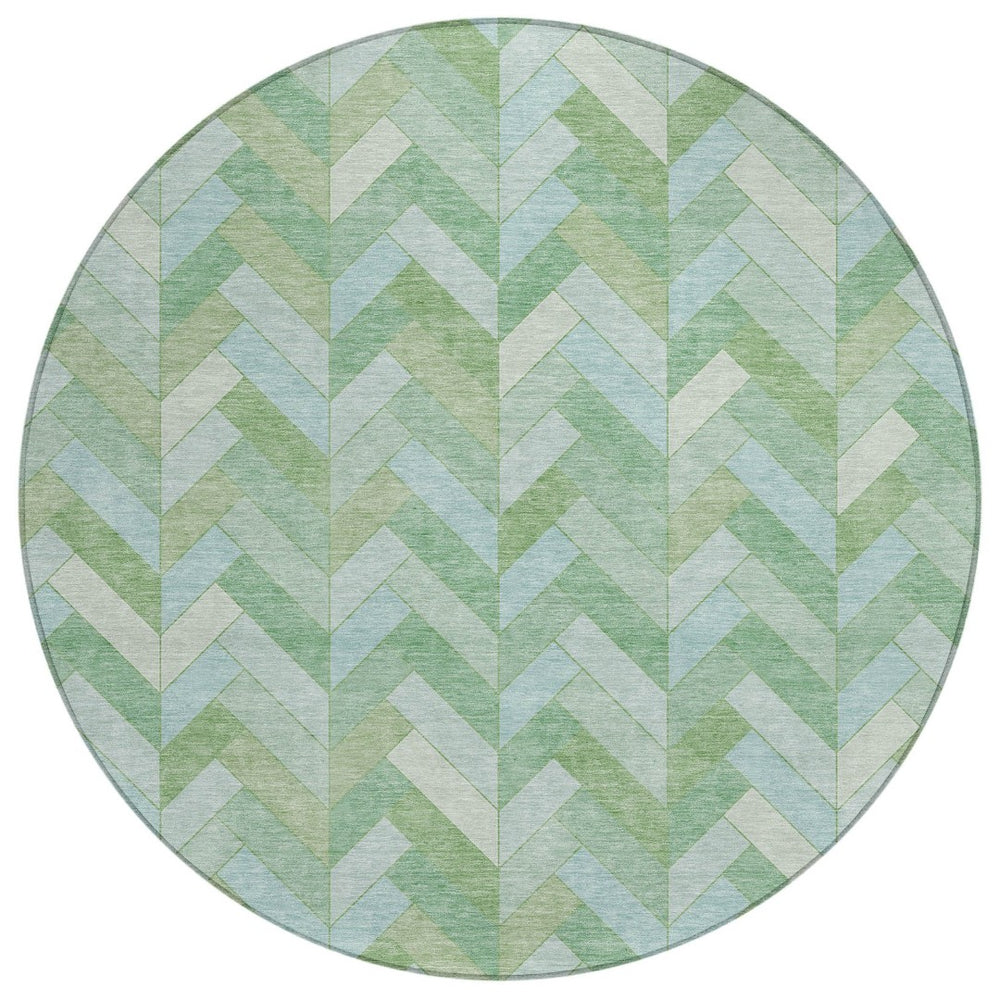 HomeRoots 8' Green and Ivory Round Geometric Area Rug - Stylish, Washable, Durable for Indoor and Outdoor Use 658203