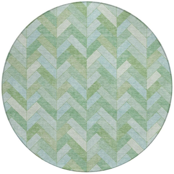 HomeRoots 8' Green and Ivory Round Geometric Area Rug - Stylish, Washable, Durable for Indoor and Outdoor Use 658203