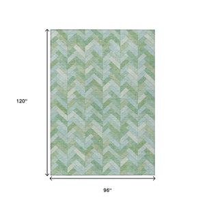 HomeRoots 8' X 10' Stylish Green and Ivory Geometric Area Rug - Washable, Durable for Indoor & Outdoor Use! 658204