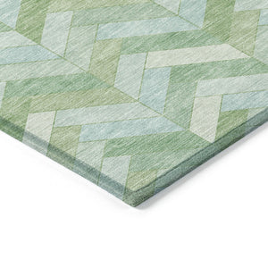 HomeRoots 10' X 14' Stylish Green and Ivory Geometric Washable Area Rug for Indoor & Outdoor Spaces, Durable Design 658206