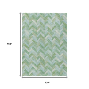 HomeRoots 10' X 14' Stylish Green and Ivory Geometric Washable Area Rug for Indoor & Outdoor Spaces, Durable Design 658206