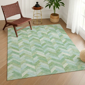 HomeRoots 10' X 14' Stylish Green and Ivory Geometric Washable Area Rug for Indoor & Outdoor Spaces, Durable Design 658206