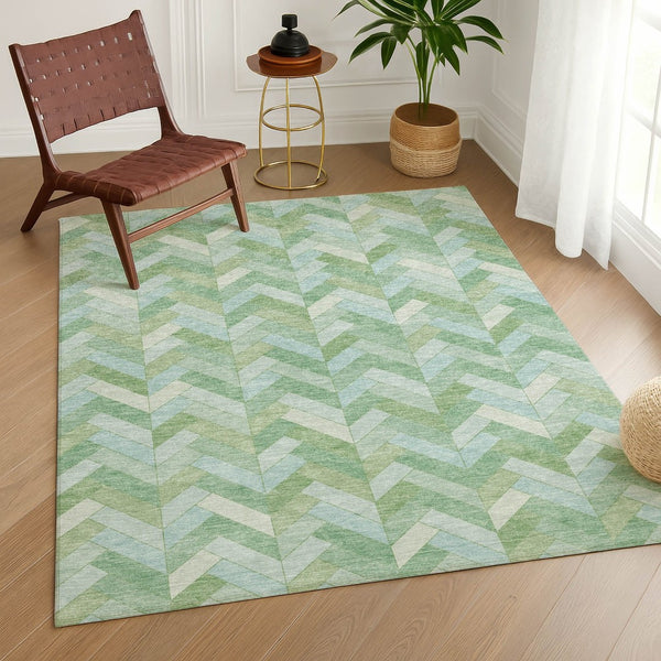 HomeRoots 10' X 14' Stylish Green and Ivory Geometric Washable Area Rug for Indoor & Outdoor Spaces, Durable Design 658206