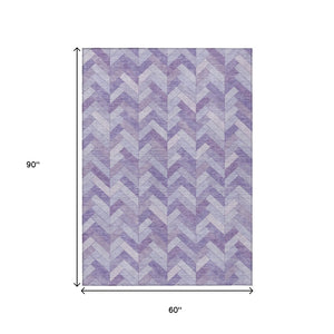 HomeRoots 5' X 8' Plum and Ivory Geometric Area Rug - Durable, Washable, Indoor/Outdoor Perfect for High-Traffic Spaces 658208