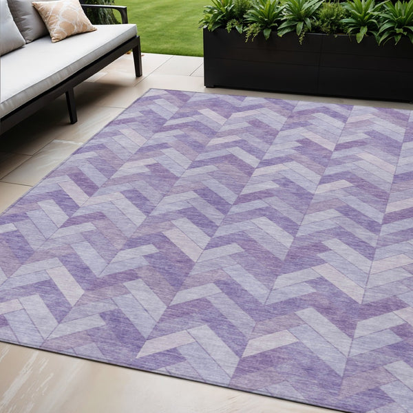 HomeRoots 5' X 8' Plum and Ivory Geometric Area Rug - Durable, Washable, Indoor/Outdoor Perfect for High-Traffic Spaces 658208