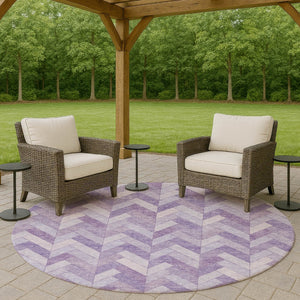 HomeRoots 8' Plum and Ivory Geometric Round Rug - Stylish, Washable, Indoor/Outdoor Accent for High-Traffic Spaces 658209