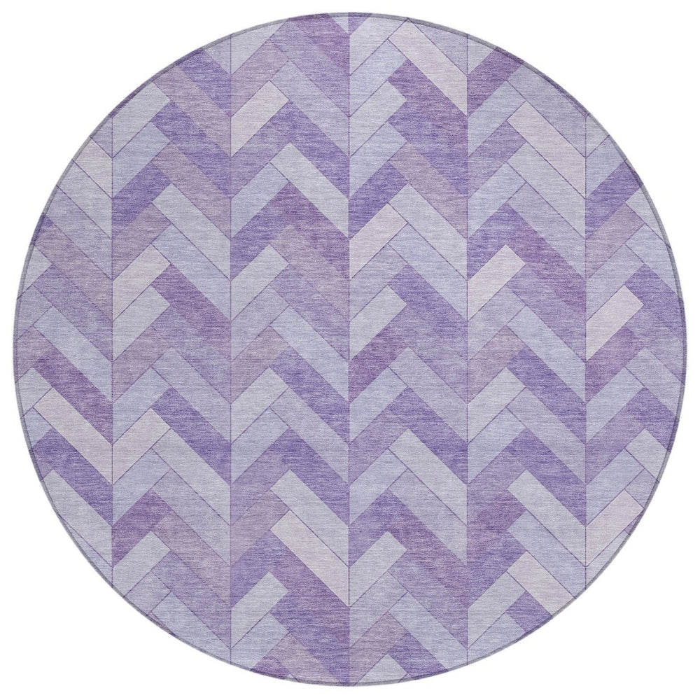 HomeRoots 8' Plum and Ivory Geometric Round Rug - Stylish, Washable, Indoor/Outdoor Accent for High-Traffic Spaces 658209