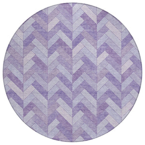HomeRoots 8' Plum and Ivory Geometric Round Rug - Stylish, Washable, Indoor/Outdoor Accent for High-Traffic Spaces 658209