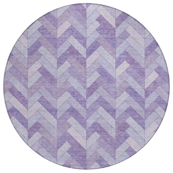 HomeRoots 8' Plum and Ivory Geometric Round Rug - Stylish, Washable, Indoor/Outdoor Accent for High-Traffic Spaces 658209