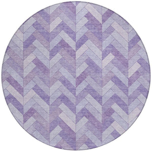 HomeRoots 8' Plum and Ivory Geometric Round Rug - Stylish, Washable, Indoor/Outdoor Accent for High-Traffic Spaces 658209
