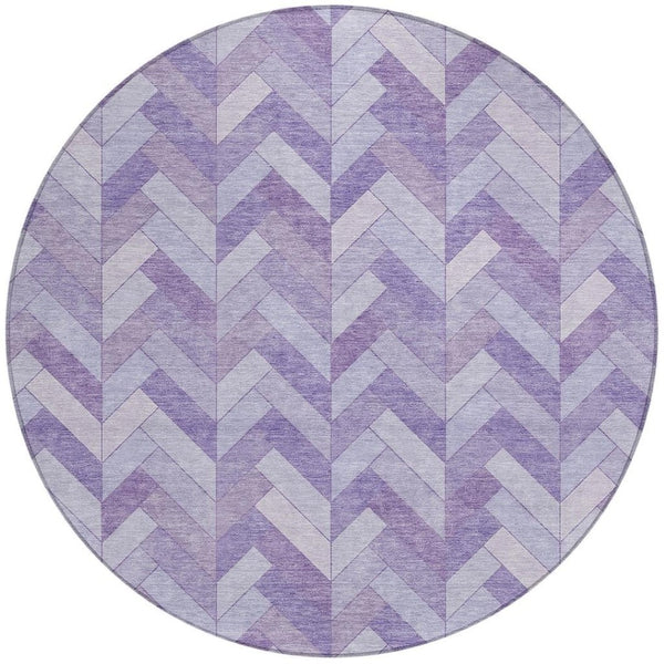 HomeRoots 8' Plum and Ivory Geometric Round Rug - Stylish, Washable, Indoor/Outdoor Accent for High-Traffic Spaces 658209