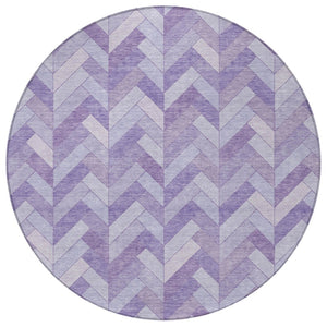 HomeRoots 8' Plum and Ivory Geometric Round Rug - Stylish, Washable, Indoor/Outdoor Accent for High-Traffic Spaces 658209