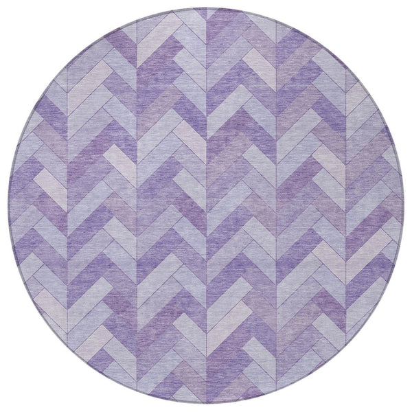 HomeRoots 8' Plum and Ivory Geometric Round Rug - Stylish, Washable, Indoor/Outdoor Accent for High-Traffic Spaces 658209