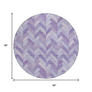 HomeRoots 8' Plum and Ivory Geometric Round Rug - Stylish, Washable, Indoor/Outdoor Accent for High-Traffic Spaces 658209