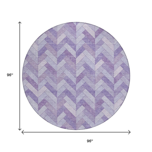 HomeRoots 8' Plum and Ivory Geometric Round Rug - Stylish, Washable, Indoor/Outdoor Accent for High-Traffic Spaces 658209