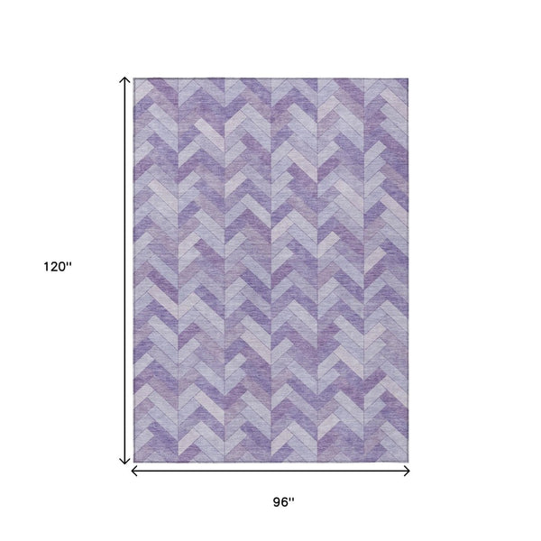 HomeRoots 8' X 10' Plum & Ivory Geometric Indoor Outdoor Area Rug - Washable, Durable, Modern Design for All Spaces 658210