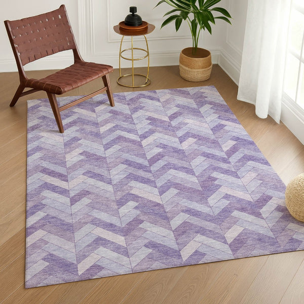 HomeRoots 8' X 10' Plum & Ivory Geometric Indoor Outdoor Area Rug - Washable, Durable, Modern Design for All Spaces 658210